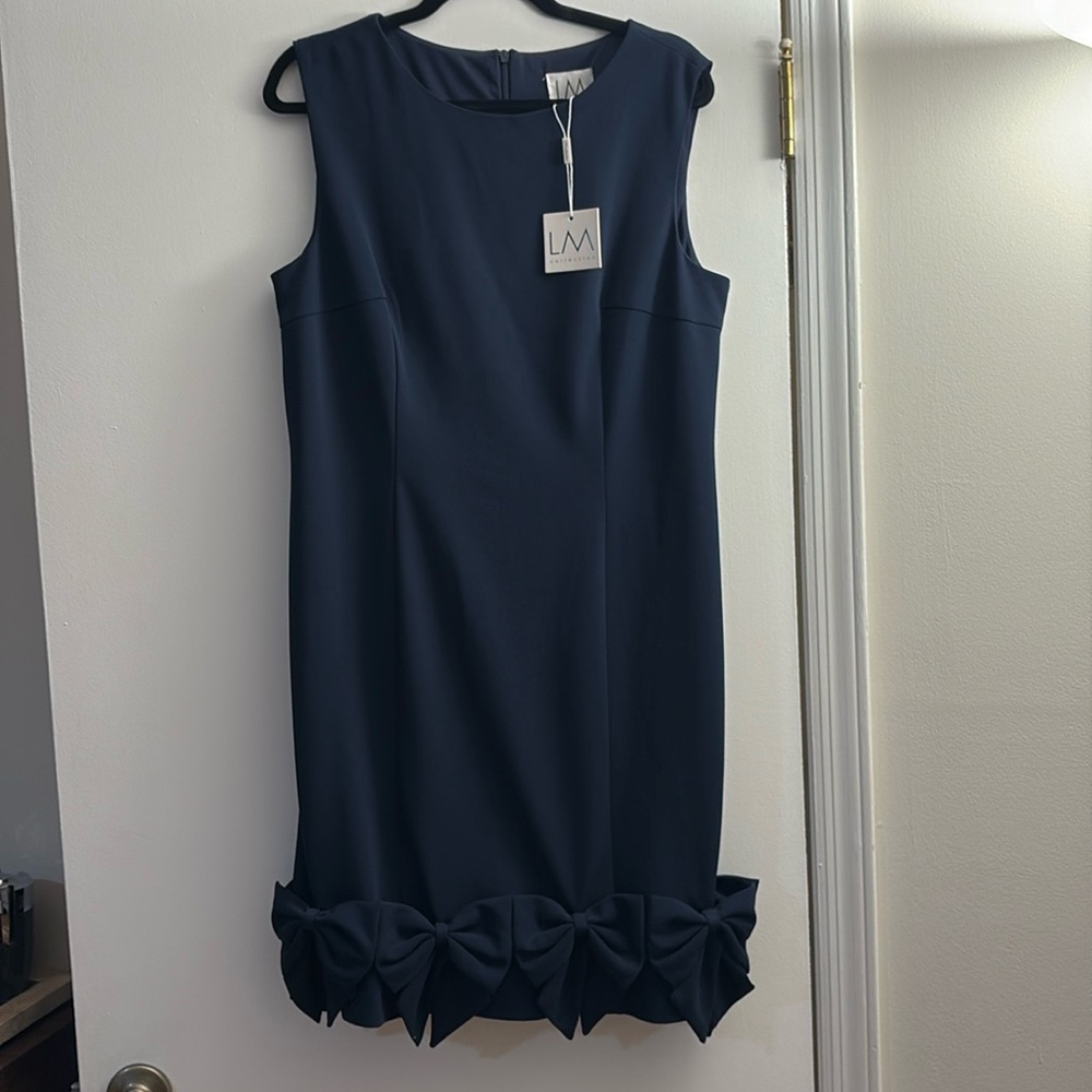 NWT LM Collection Bow Dress Navy 14